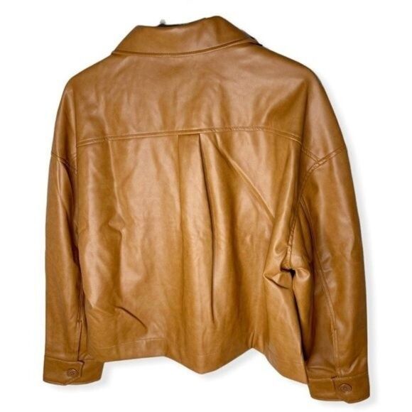 AVEC LES FILLES Faux Leather Crop Jacket in Cognac - Picture 5 of 7